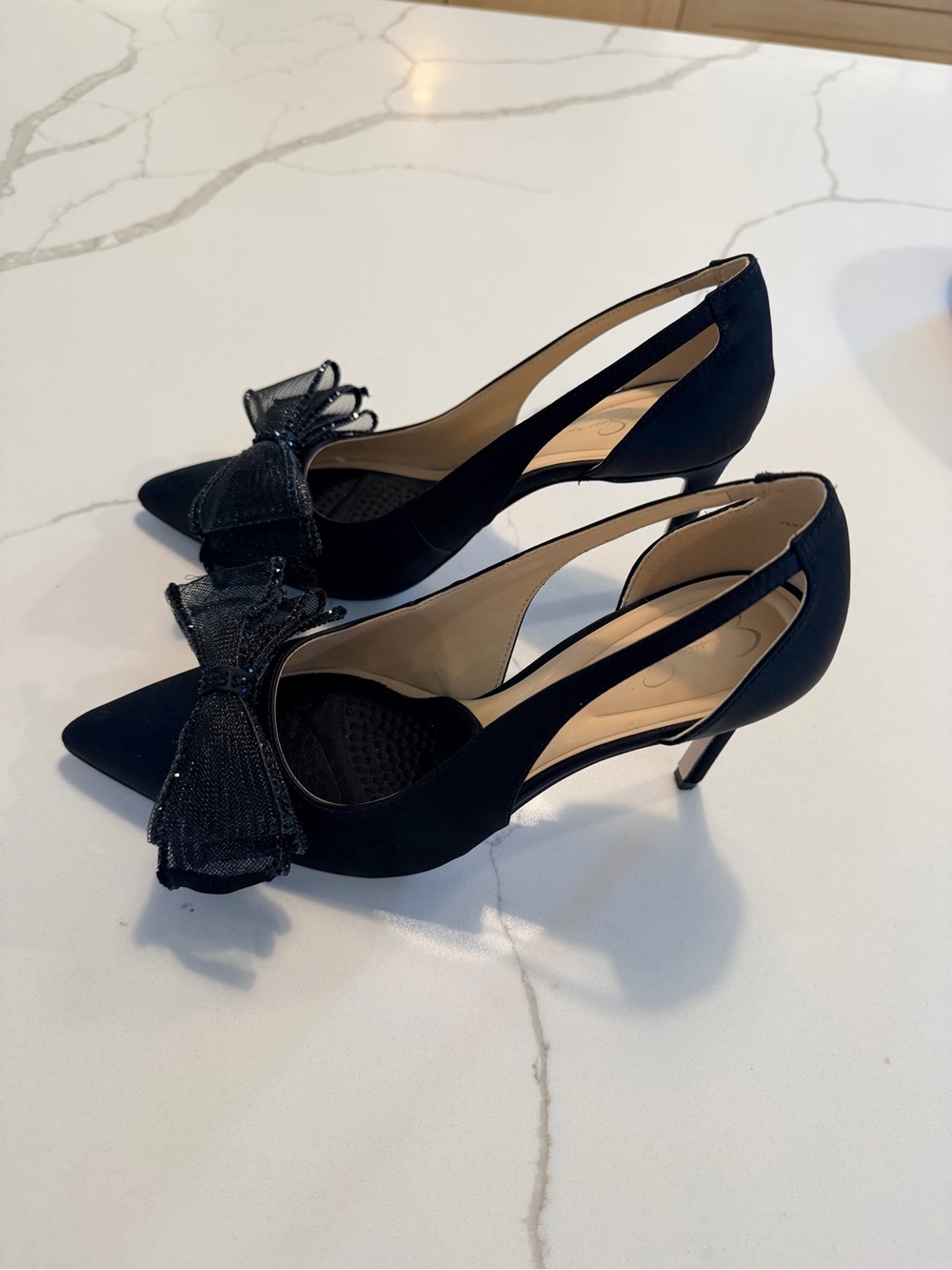 Jessica Simpson Black Pointed Bow Slingback Heels - Picture 2 of 6